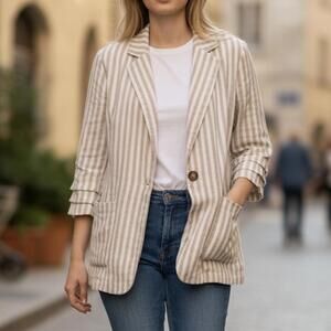 Halston Striped Cotton Blazer Size Medium